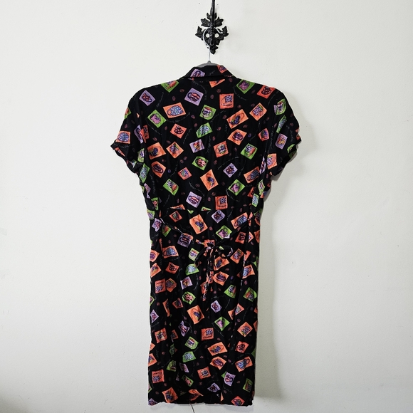 Vintage 90s Anxiety Button Front Dress Size M/L Coffee Cup Print Short Sleeve - Picture 3 of 7